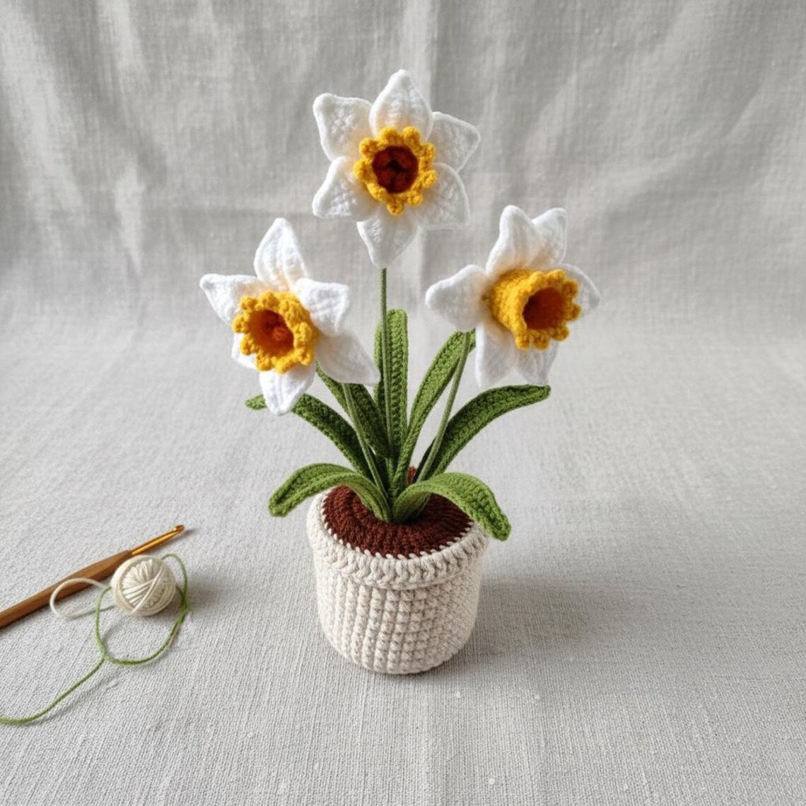 Crochet Daffodil Flower Pot Handmade Crochet Plant Mothers Day Gift For Mom