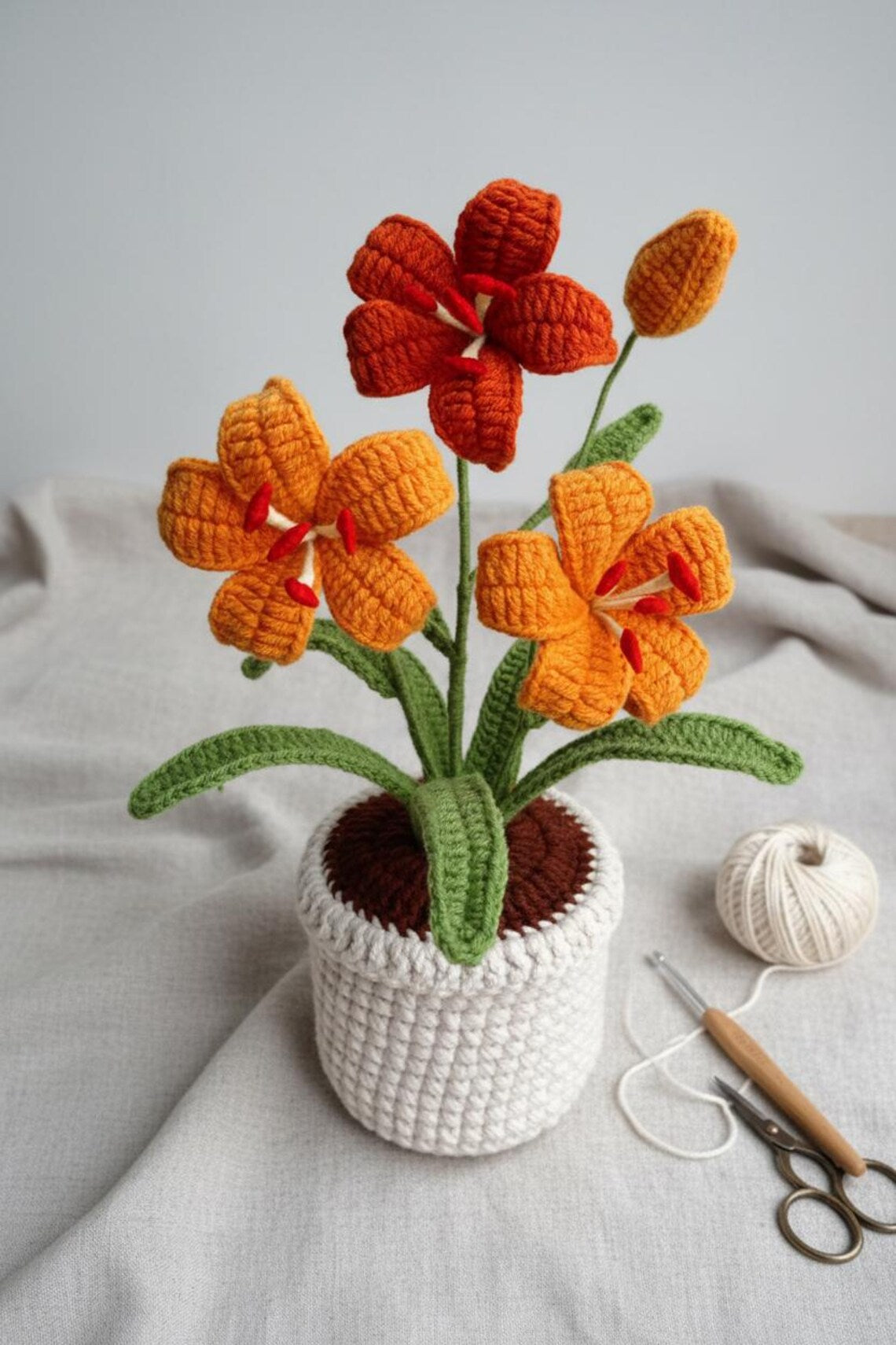 Crochet Daffodil Flower Pot Handmade Crochet Plant Mothers Day Gift For Mom