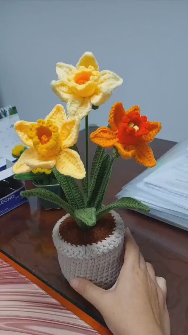 Crochet Daffodil Flower Pot Handmade Crochet Plant Mothers Day Gift For Mom